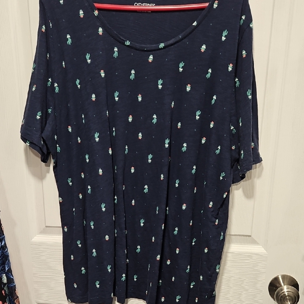 Catherines Dark Blue Tee with Cactus Pattern